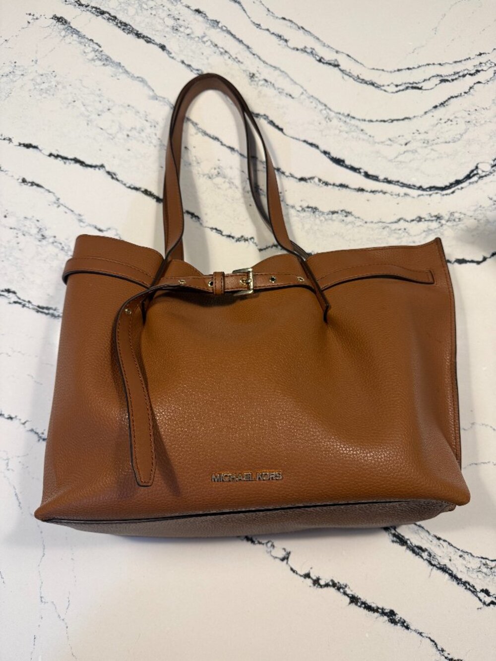 Michael Kors Emilia Large Brown Leather Tote Bag Pebbled Leather Shoulder Purse